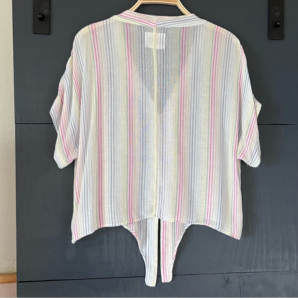 RAILS Thea Isla Striped Tie Front Shirt Size Medium Cream/pink/blue EUC| - Picture 3 of 7